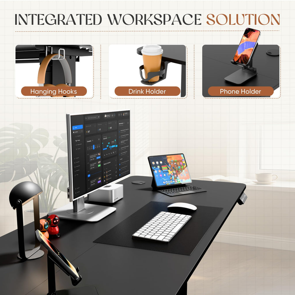 Electric Standing Desk, 55 x 24 Inches Height Adjustable Sit Stand up Desk, Memory Preset Computer Home Office Desks