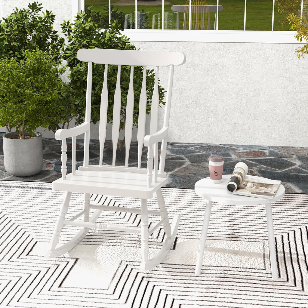 Patio Rocking Chair, Solid Rubber Wood Frame, White, 2 Pack