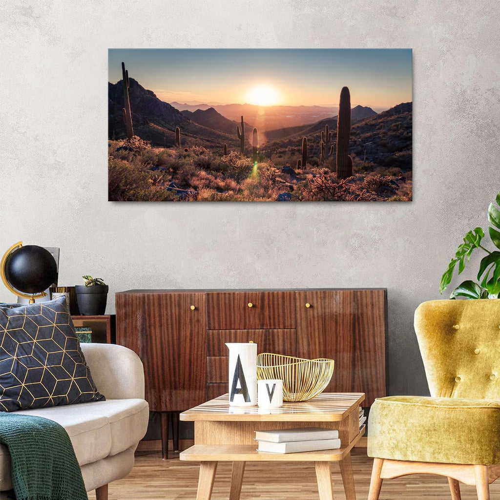 Mountain Wall Art Sunset Cactus Wall Decor Arizona Sonoran Desert Canvas Pictures Saguaro Landscape Photography