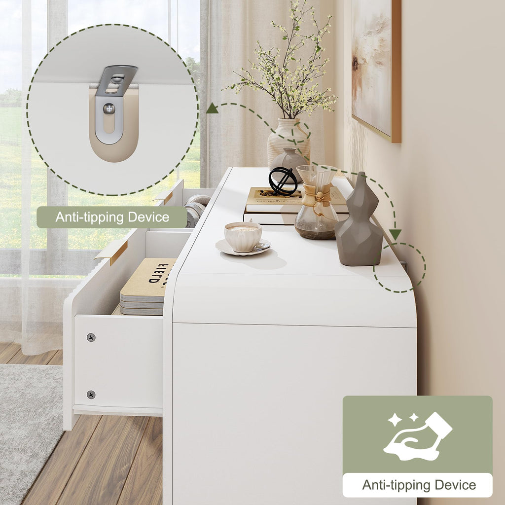 55" W Fluted 8-Drawer Dresser, Pure White