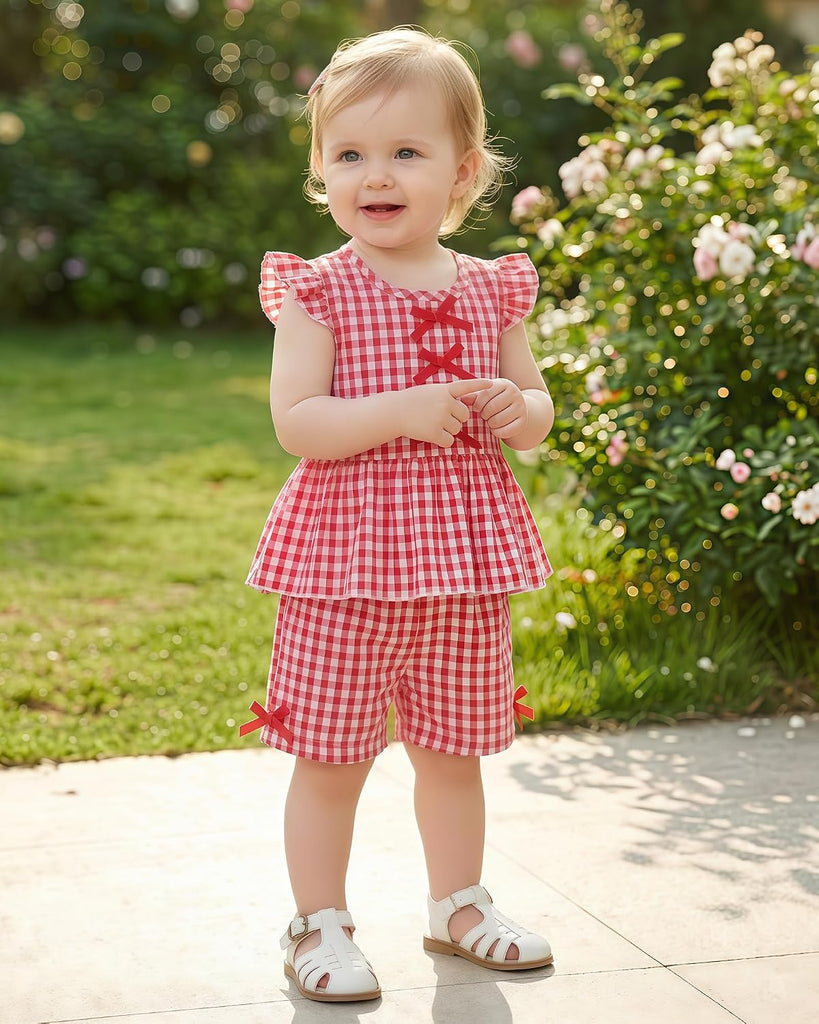 Toddler Baby Girl Summer Clothes Cotton Ruffled Sleeve Shirt Tops and Shorts Set Outfits