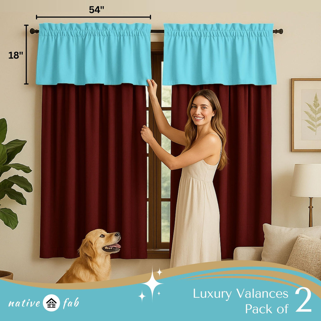 Short Window Kitchen Curtains, 2 Pack, 54x18 Inches, Rod Pocket, Semi Sheer, Decorative Valance Topper, Durable
