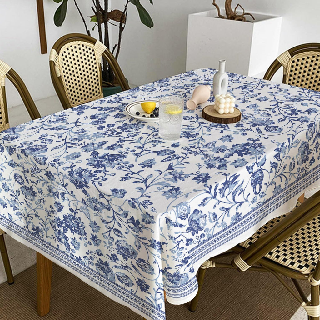Rectangle Tablecloth Polyester Material - 60 x 84 Inch Blue Floral Rustic Lightweight Tablecloth Classic French