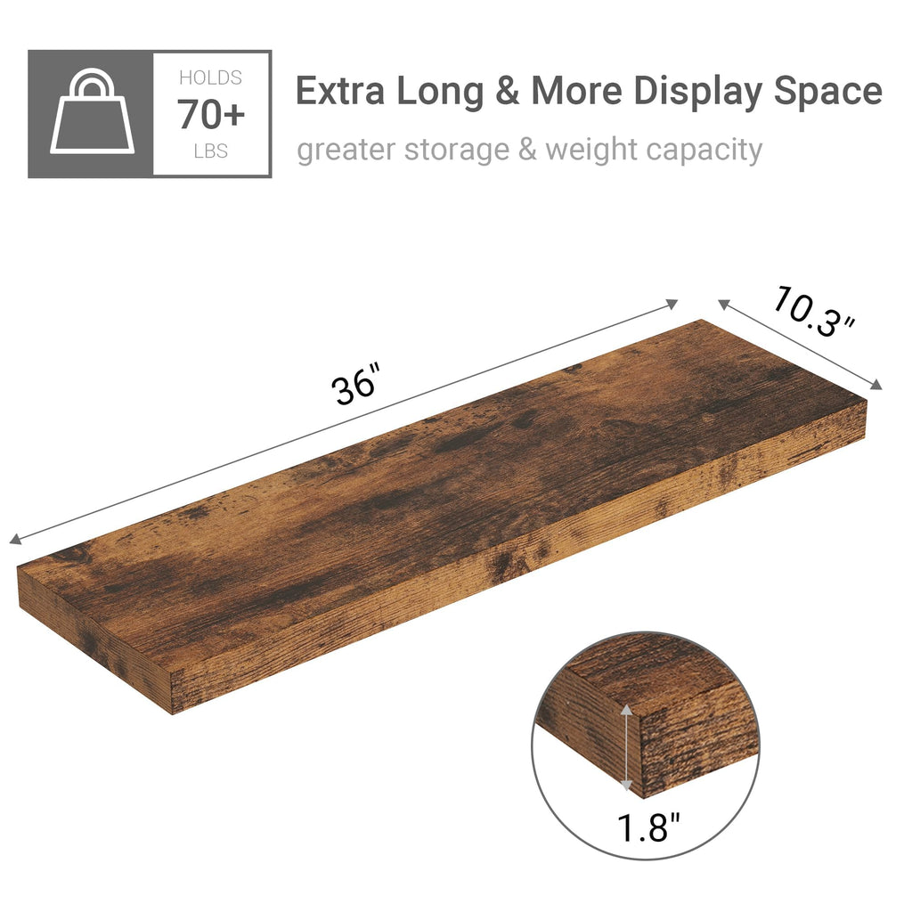 Single Floating Shelves 36x10" Set of 1, Rustic Brown