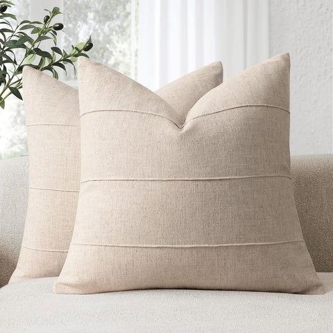 Decorative Linen Throw Pillow Covers 18x18 Set of 2 Solid handcrafted Striped Cushion Covers