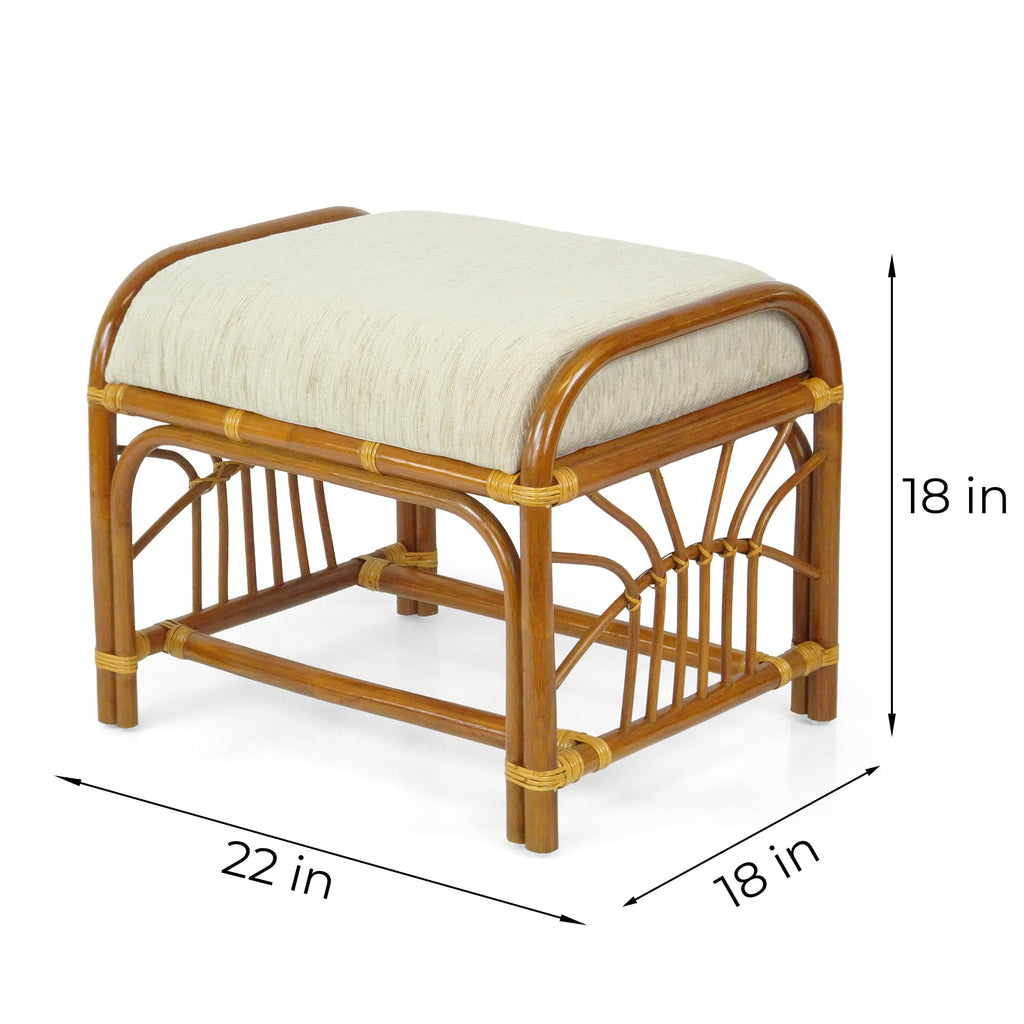 Krit Handmade Rattan Wicker Ottoman Footstool with Cushion Fully Assembled Colonial Color
