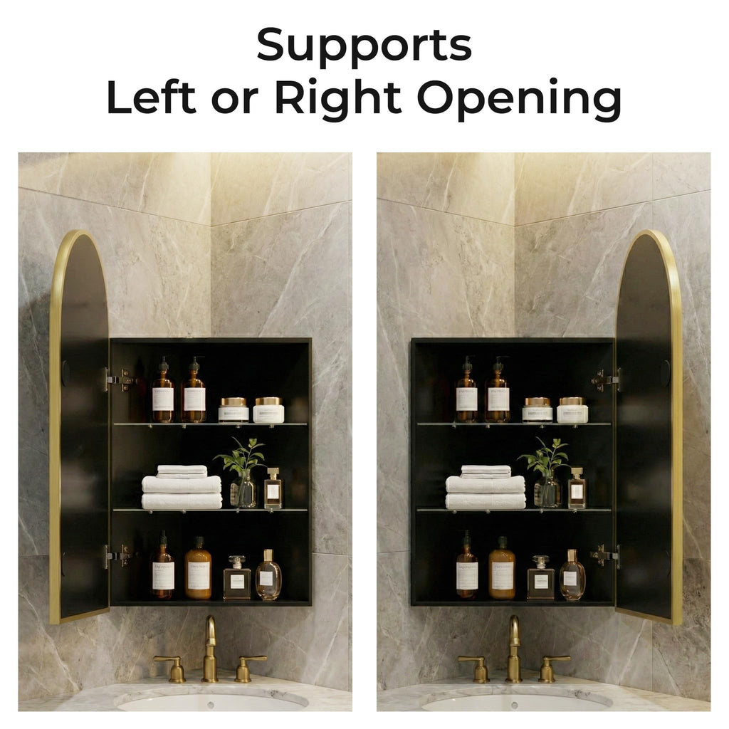 LED Corner Medicine Cabinet with Mirror, One-Touch Defogger, Arched Wall Mount Corner Bathroom Mirrored Cabinets