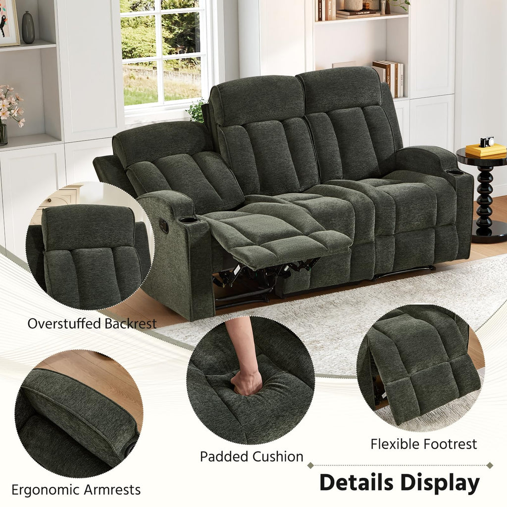 3-Piece Manual Recliner Sofa Set, Included Recliner, Loveseat with Center Console and 3-Seater Couches, Overstuffed