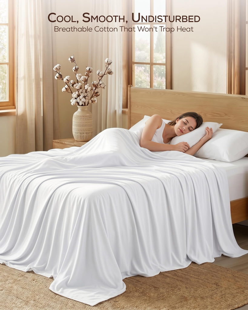 100% Cotton Sheets, 16" Deep Pocket, 4 Piece Sheet Set, White