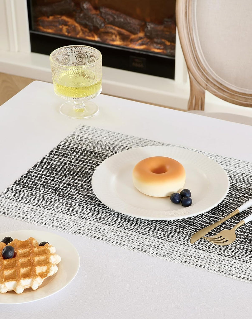 Woven Vinyl Placemats,Black& White - Set of 4