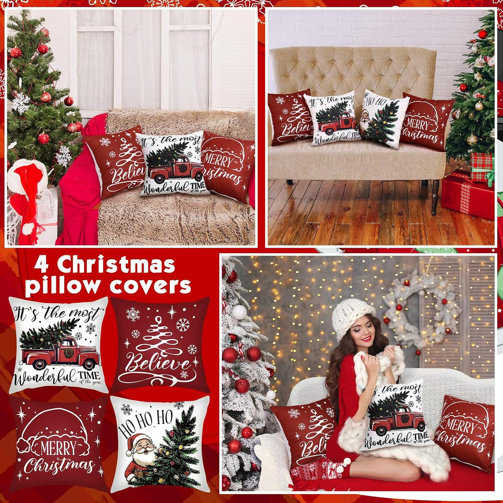 Winter Pillow Covers 18 x 18 Inch Seasonal Throw Pillow Covers Christmas Holiday Pillowcases Decorative - Set of 16