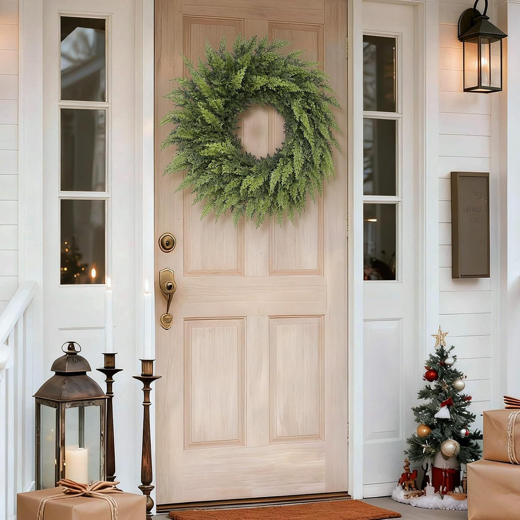 24" Lifelike Touch Artificial Christmas Cedar Wreath for Front Door Decor