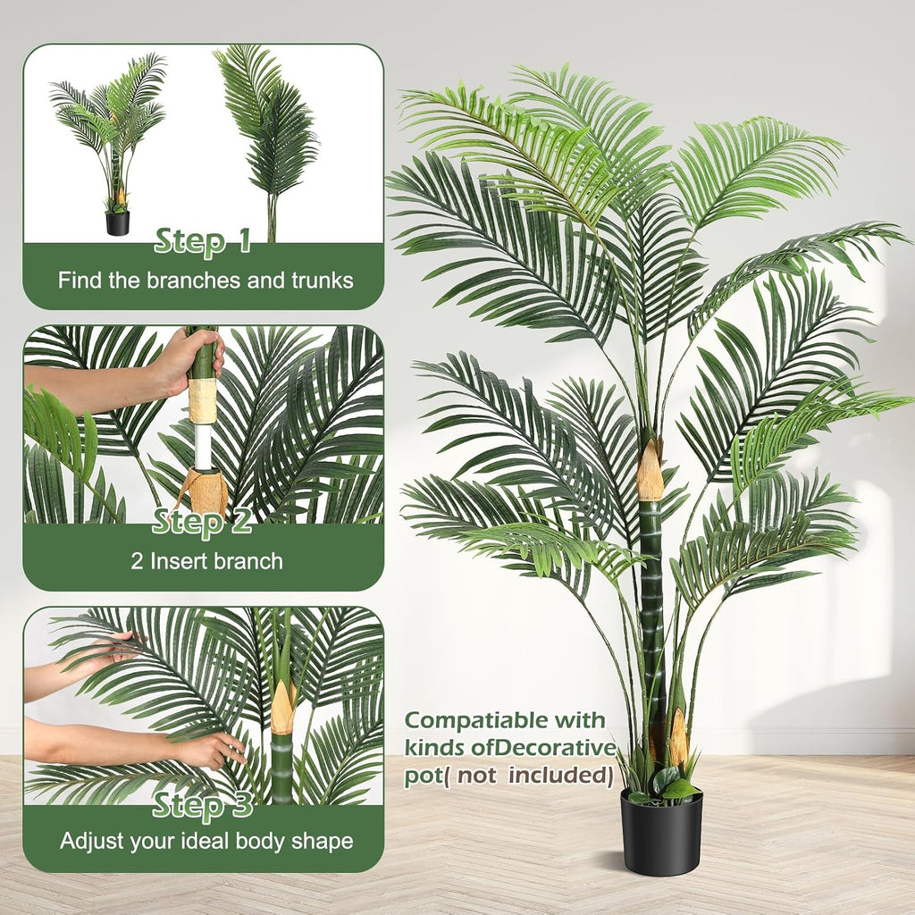Artificial Palm Tree,6 ft Golden Cane Palm Artificial Tree UV Resistant Fake Plant in Pot Living Room Decor Indoor