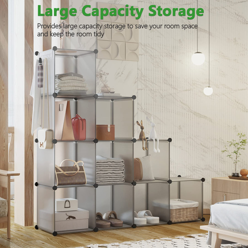 Cube Storage Organizer, 12-Cube Shelf Units, Closet Cabinet Grey
