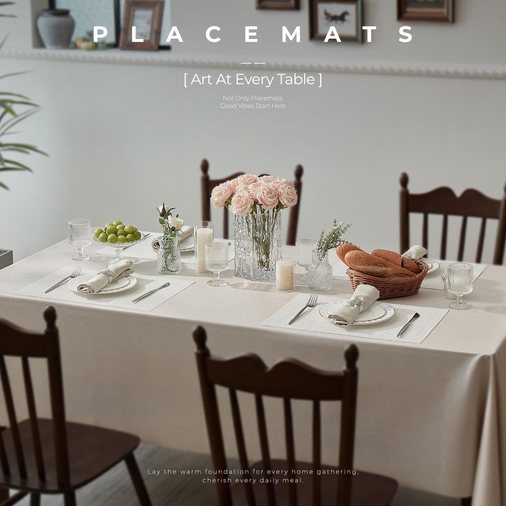 Woven Vinyl Placemats Set of 24,White and Silver
