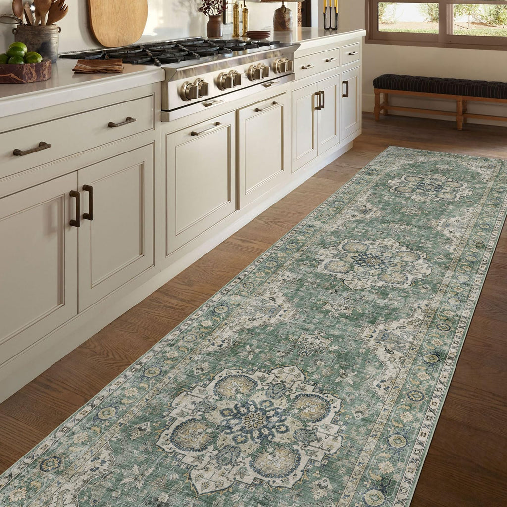 Washable Hallway Runner Rug - Long Non-Slip Sage Green
