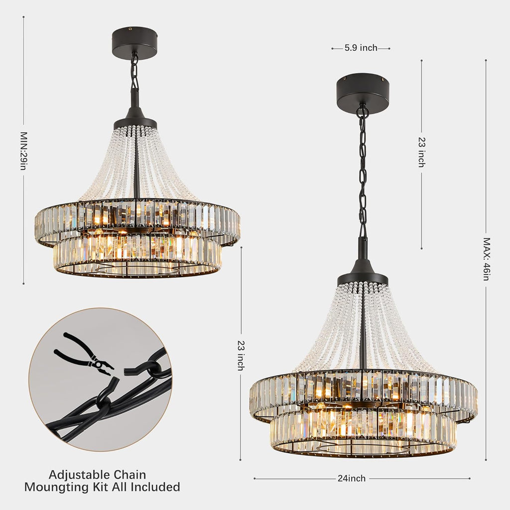 24" Modern Crystal Caged Fandelier, Smart Chandelier Fan with Remote and APP Control