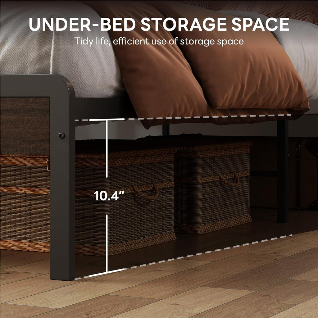 Queen Bed Frame with Headboard, Dark Wood Camas Queen with Strong Supports, Sturdy, Noise-Free, No Box Spring Needed
