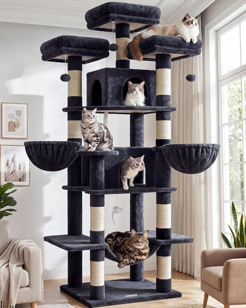 Big XXL Cat Tower for Indoor Multiple Cats, Dark Grey