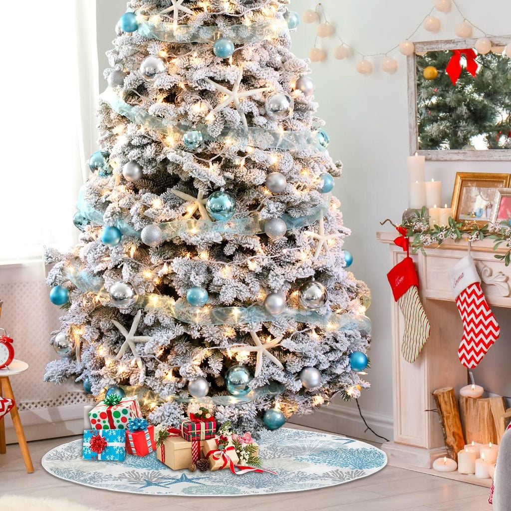 Christmas Tree Skirt Beach Coastal Xmas Tree Decorations Burlap Blue Tree Skirt Small for 4 ft Tree 36 inch