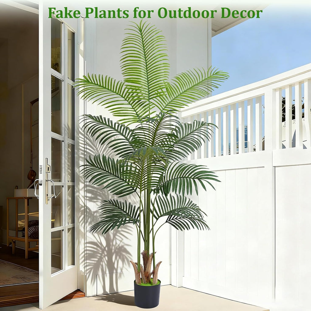 6 FT Artificial Plants Indoor, Tall Plant Palm Tree with Weighted Planter, Tropical Fake Tree with Realistic Leaves &