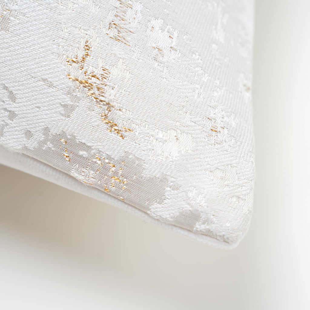 Ivory Cream Gold Metallic Jacquard Throw Pillow Cover 18x18, Velvet Back, Modern Glam Decorative Cushion Cover for