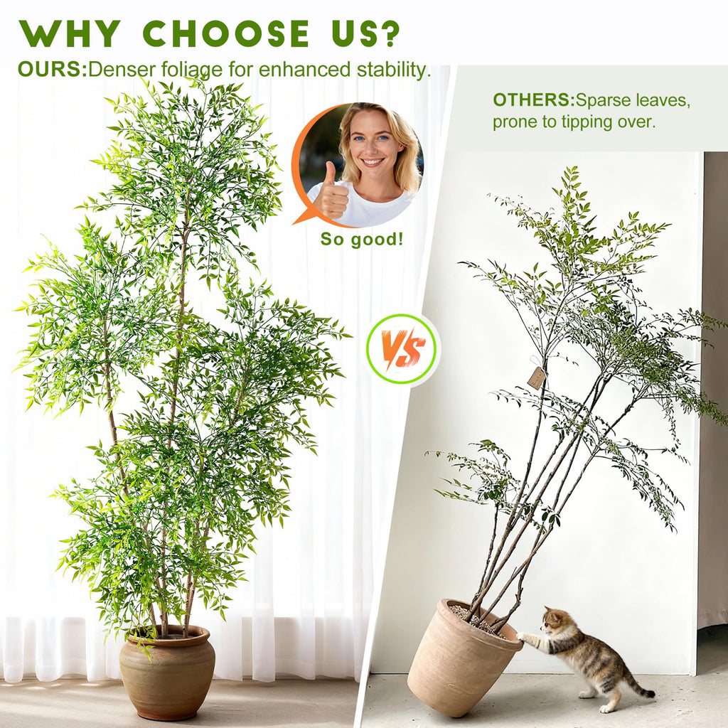 Faux Bamboo Plant Artificial Nandina Tree 7.2FT Artificial Plants Realistic 90% Better Coverage Faux Plant Bamboo
