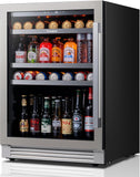 Beverage Refrigerator 24 Inch, 180 Cans Mini Fridge with Double Glass Door, Buil