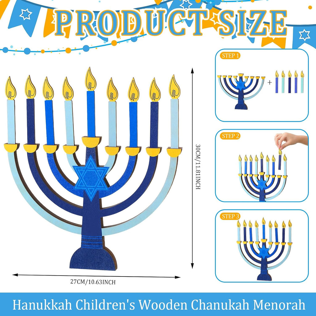 Hanukkah Candle Holder Chanukah Wooden Decorations with Removable Candles for Kids Jewish Holiday Table Centerpiece - Set of 9