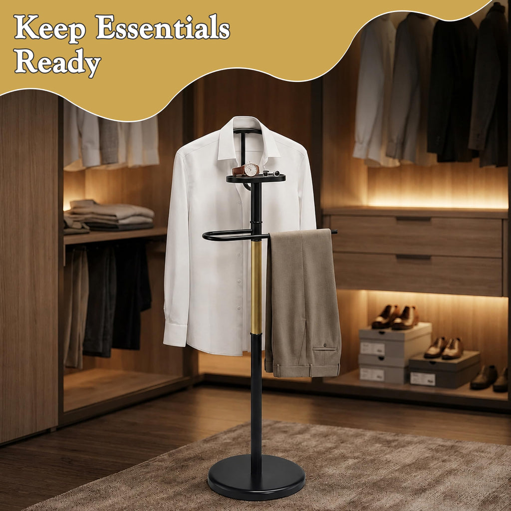 Luca Valet Stand - Metal Freestanding Suit Rack and Clothes Organizer with Clothing Bar, Trouser/Tie Holder &