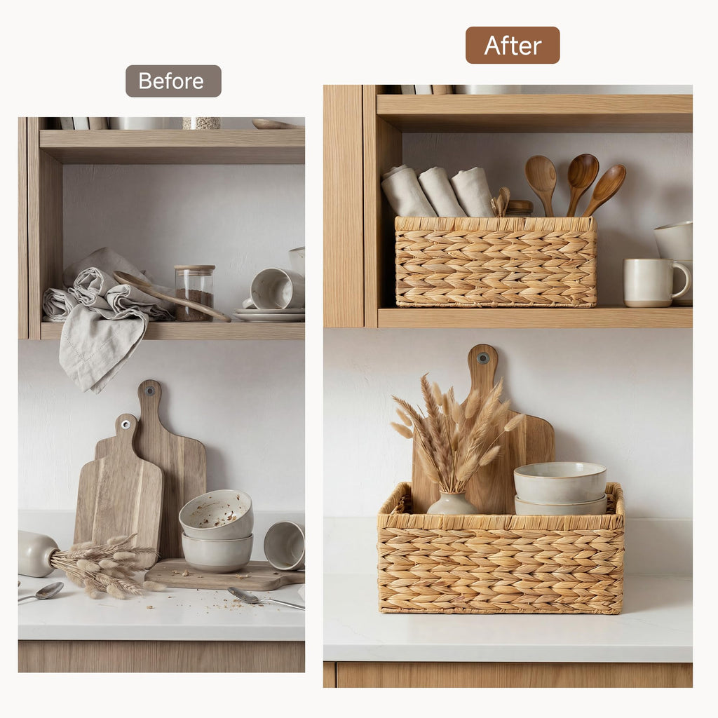 Wicker Storage Baskets for Shelves, Hyacinth Baskets, 2-Pack