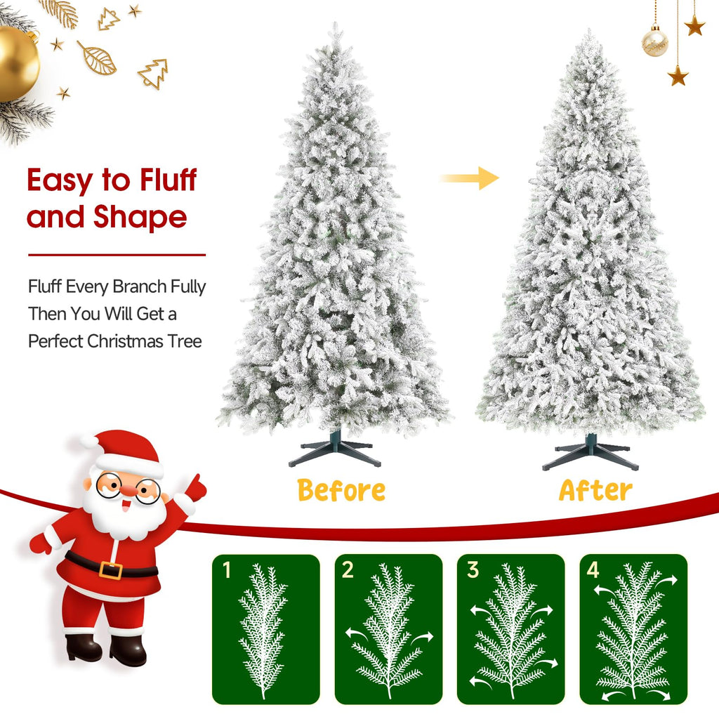 6.5ft Snow Flocked Pre-Lit Rotating Christmas Tree, Remote Control