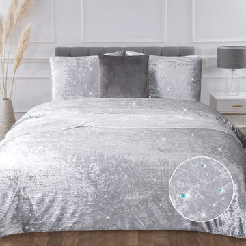 Velvet Duvet Cover Silver Queen Luxury Grey Sparkle Boho for Winter