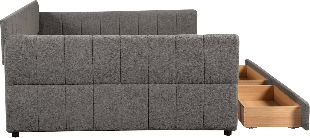 Queen daybed with USB, Queen Corner beds, Upholstered daybed with 2 Drawers for Kids,Teens,Adults, Lambswool, Gray