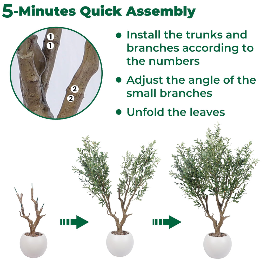 7.5FT Premium Artificial Olive Tree with White Sphere Planter