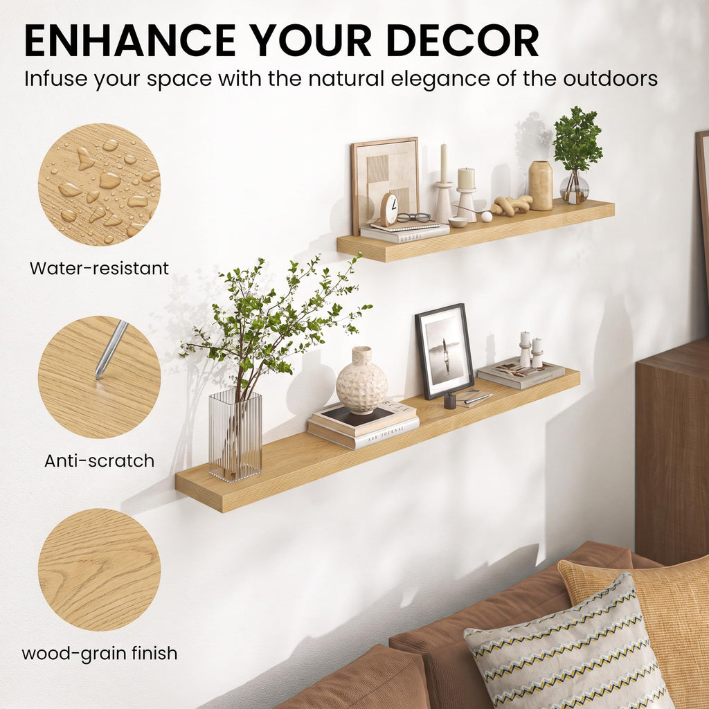 24 x 6.7 Floating Shelves Wall Mounted Set of 2 Oak