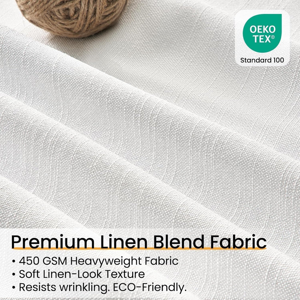 96 Inch Pinch Pleated Blackout Curtains Double Layer, Natural Beige Linen Blend 100% Blackout Sliding Door Panels