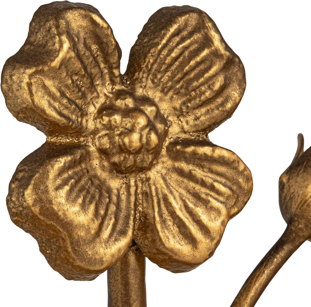 2-Piece Cast Metal Flower Bookends, Gold Finish