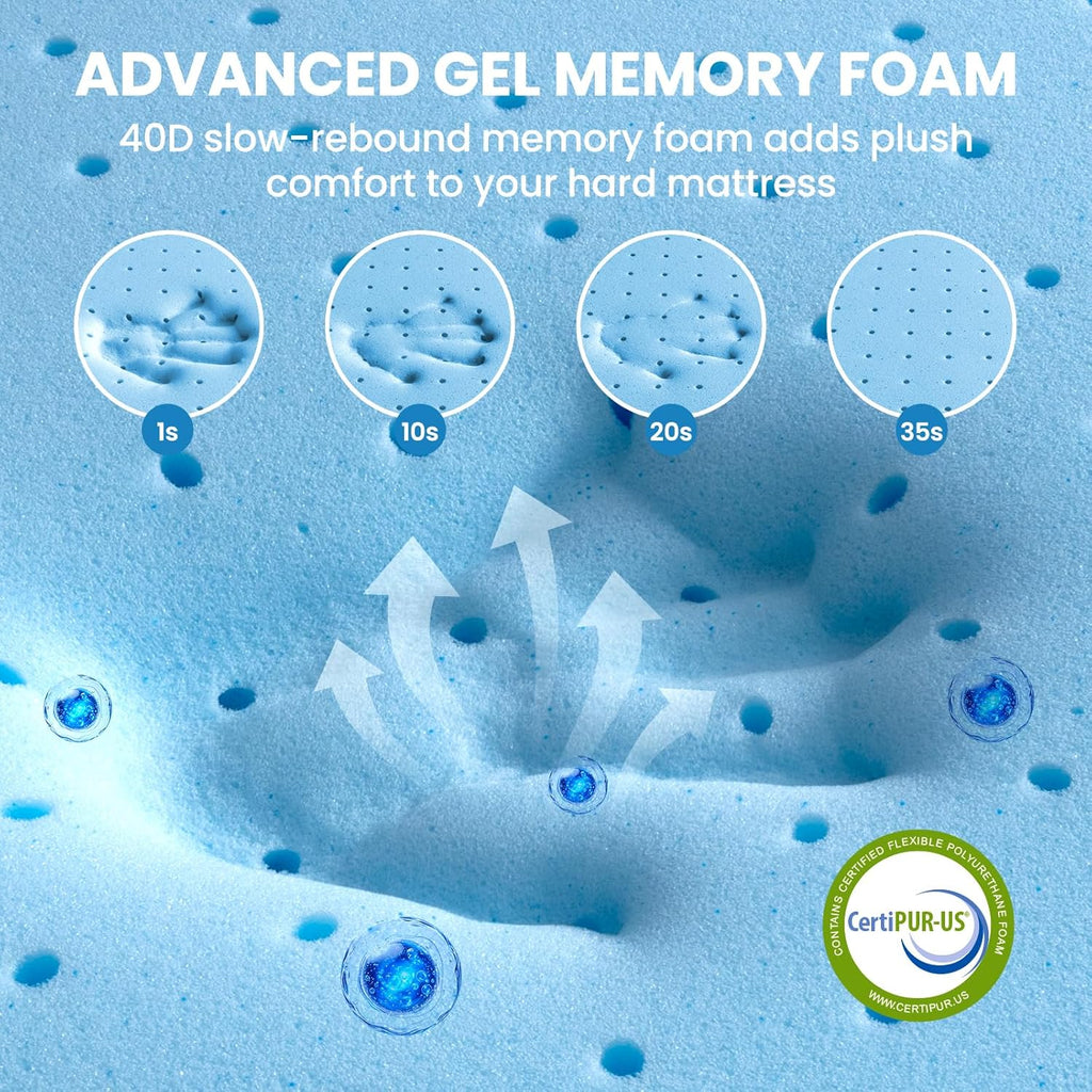 3 Inch Gel Memory Foam Mattress Topper Queen - Pressure Relief & Breathable for Deeper Sleep - Bed Toppers with
