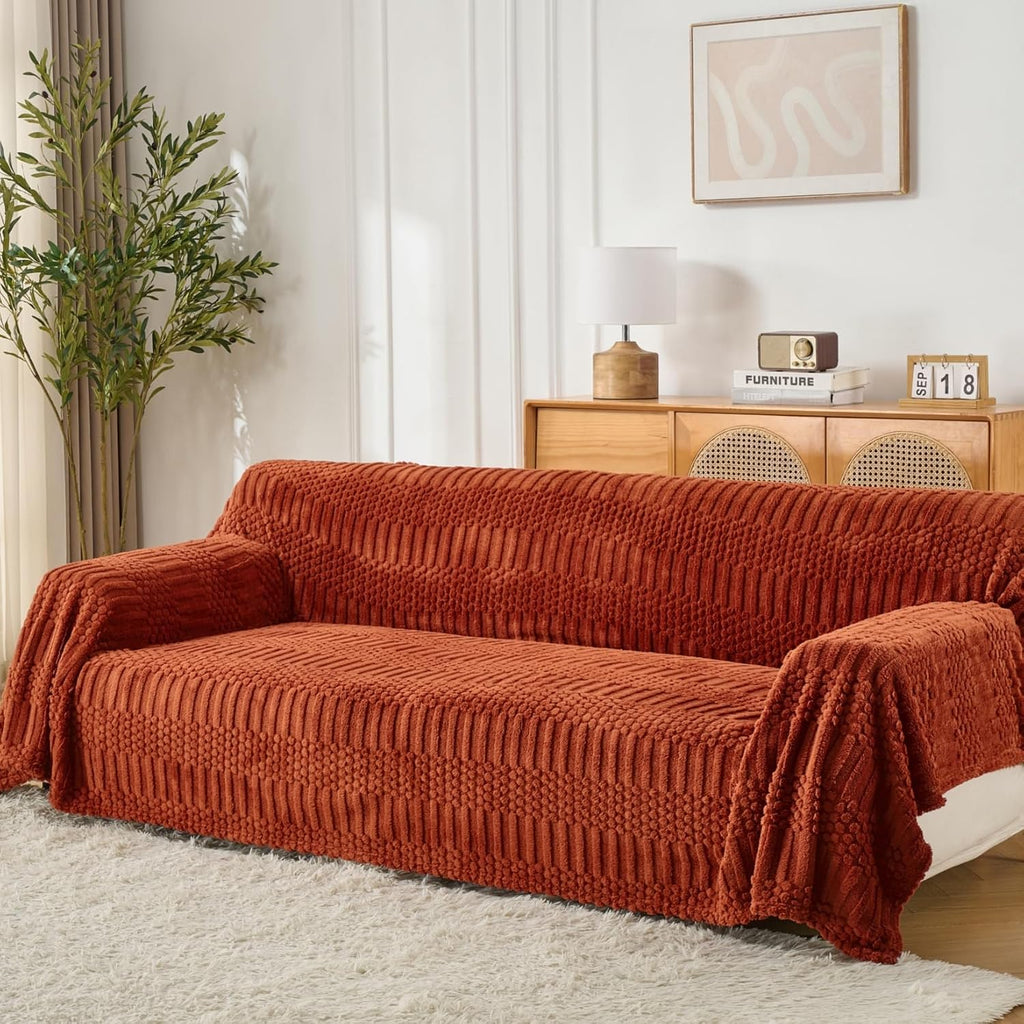 Fuzzy Hobo Couch Cover for Sectional Sofa, Sofa Slipcover for 2 Cushion Couch, 71"x118" Caramel Non-Slip Washable