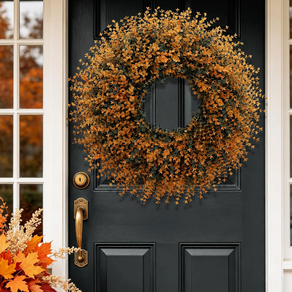28" Large Fall Boxwood Wreaths for Front Door Decoration(Orange)