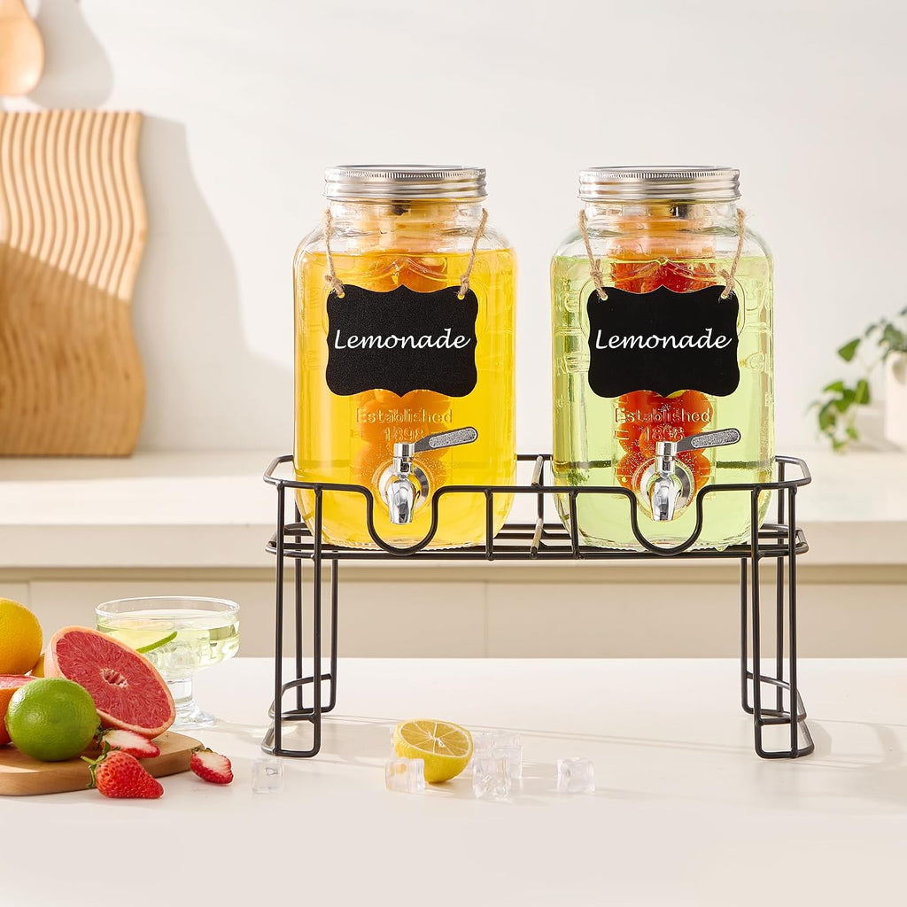 Gallon with Stand & Fruit Infuser, Stainless Steel Spigot, Beverage Dispenser for Parties, Weddings, BBQs - Set of 2