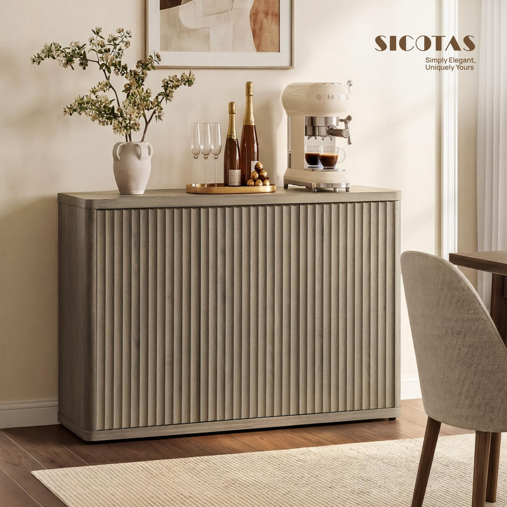 Buffet Cabinet with Storage Sideboard with 6 Doors Modern 93.2" Credenza Fluted Buffet Table Media Console Cabinet