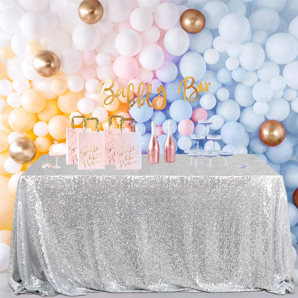 60x102 Inch Silver Tablecloth Christmas Rectangle Silver Glitter