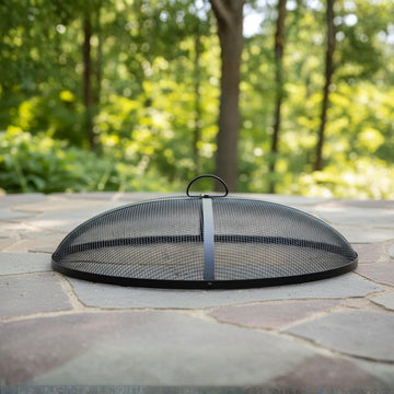 Round Fire Pit Spark Screen Cover (25 Inch) Outdoor Patio Fire Pit Mesh Screens - Heavy Duty Steel Domed Fire Pit