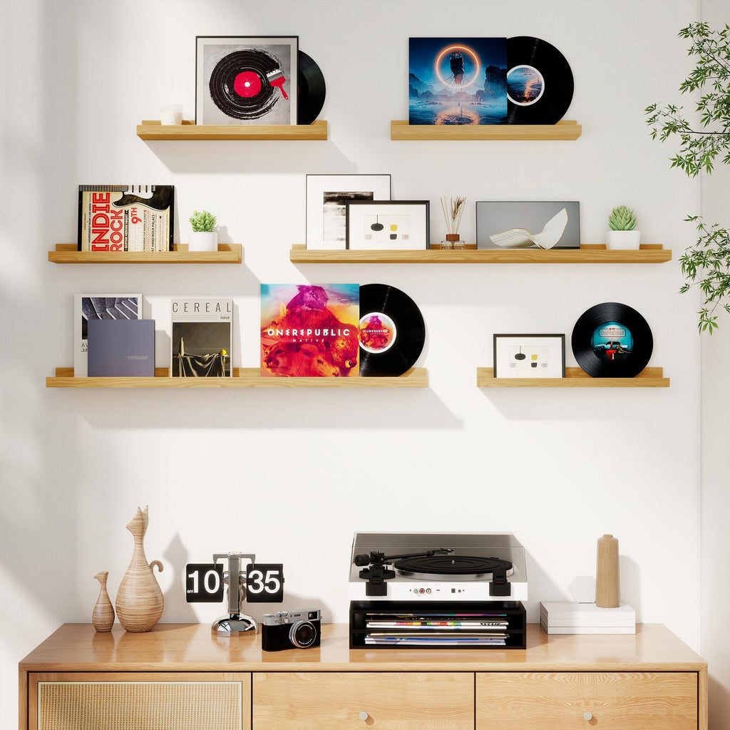 Picture Ledge Shelf, Floating Shelves for Wall Decor, Oak, Set of 6, 30''