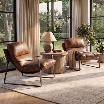 Modern Accent Chair, Comfy Living Room Chair with Removable Seat Cushion, PU Leather Upholstered Lounge - Set of 2