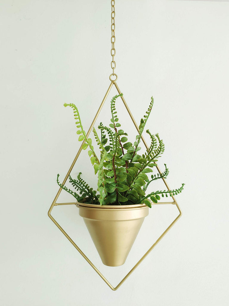 Set of 2 Boho Brass Gold Geometric Metal Plant Hanger, Hanging Plant Pot, Modern Planter, Mid Century Plant Holder