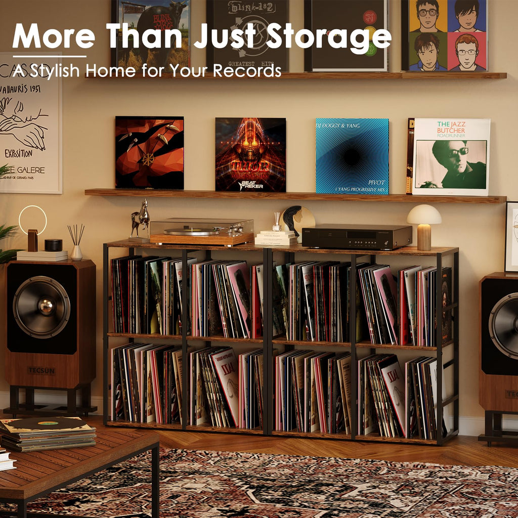 3-Tier Vinyl Record Storage Stand, Holds 300+ Records, Wooden Desktop