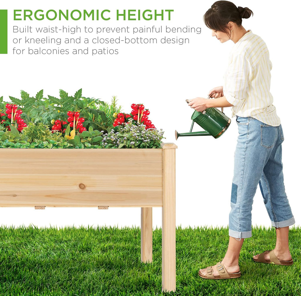48 x 24 x 30 Inches Raised Garden Bed, Elevated Wood Planter Box Stand for Backyard, Patio, Balcony with Bed Liner